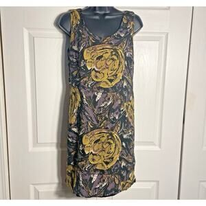For Petes Sake Dress Women 8 Black Purple Yellow Floral Grunge Sleeveless Mini